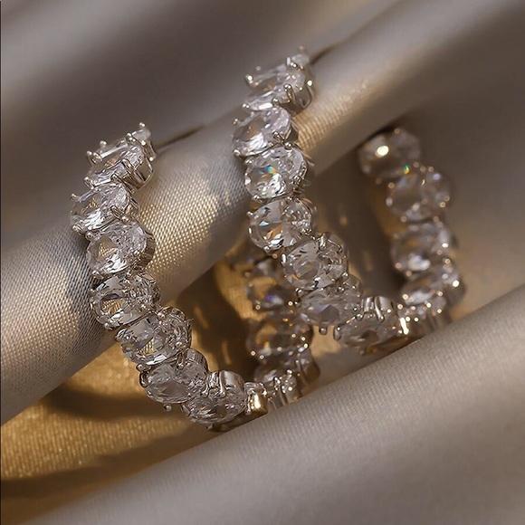 Rhinestone Open Hoop Earrings - Picture 2 of 3